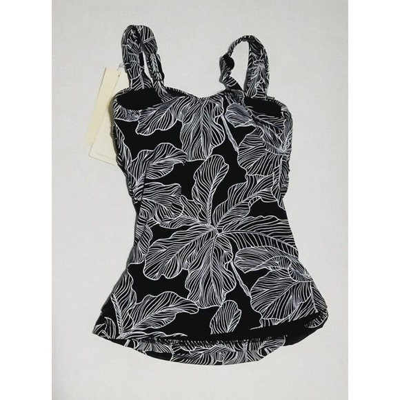 Profile by Gottex Womens Size 32E Swim Tankini Top E22151W18 Black White Floral - Picture 4 of 6